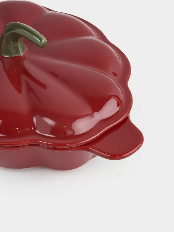 Форма для запекания, 34х21 см, с крышкой, керамика, красно-зеленая, Тыква, Gourd, image-2