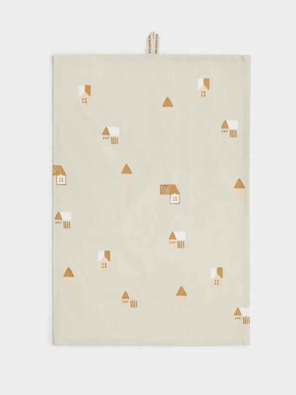 Полотенце кухонное, 40х60 см, 2 шт, хлопок, молочное/бежевое, Полосы/Дома, House built, image-2