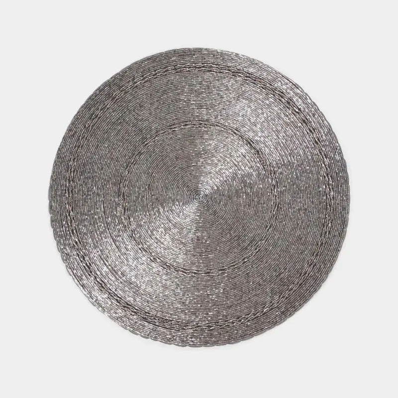Салфетка под приборы, 36 см, бисер, круглая, темно-серая, Circle beads