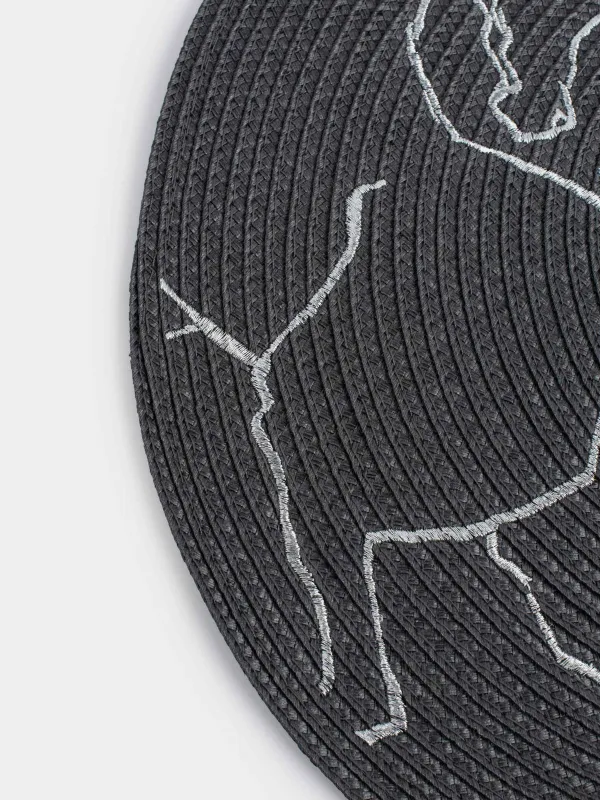 Салфетка под приборы, 38 см, полиэстер, круглая, темно-серая, Лошади, Circle embroidery, image-3