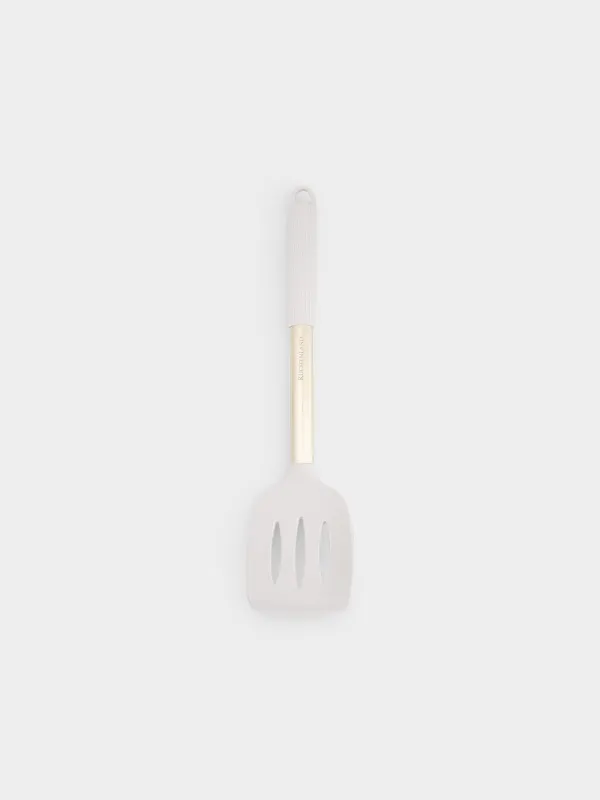 Лопатка, 35 см, с прорезями, силикон/сталь, молочно-золотистая, Apiro, image-0