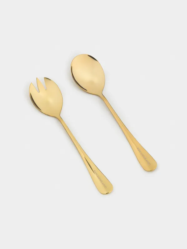 Приборы для сервировки салата, 20 см, 2 пр, ложка/вилка, сталь, золотистые, Classic gold, image-1