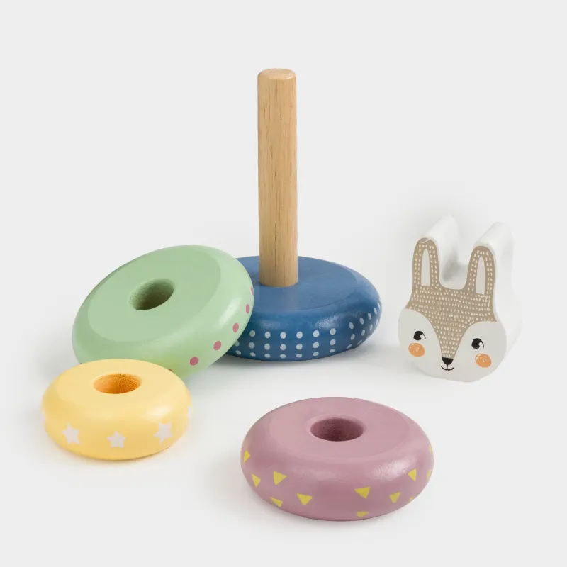 Игрушка развивающая, 14 см, дерево, цветная, Пирамидка кролик, Kiddy, image-3