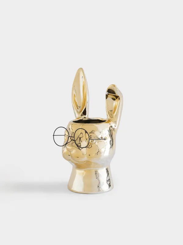 Ваза для цветов, 30 см, декоративная, Кролик в очках, Rabbit gold, image-1