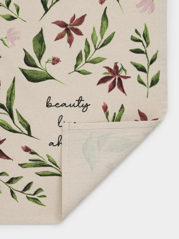 Полотенце кухонное, 40х60 см, хлопок, бежевое, Цветы и листья, Meadow, image-1
