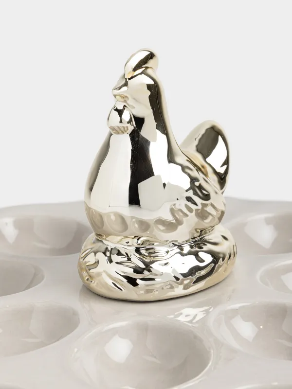 Блюдо пасхальное, 20х12 см, 8 отд, керамика D, бежево-золотистое, Курица, Easter pullet, image-2