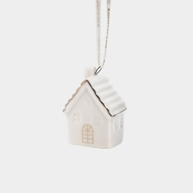 Игрушка елочная, 6 см, фарфор P, бело-золотистая, Дом, Figure christmas