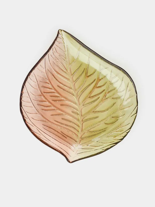 Блюдо, 27х23х4 см, стекло, зелено-янтарное, Лист, Leaves, image-1