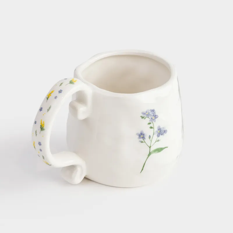 Кружка, 530 мл, керамика D, молочная, Мимоза и незабудка, Crumple flower, image-1