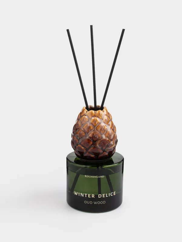 Ароматический диффузор, 100 мл, керамика, зеленый, Oud wood, Шишка, Winter delice, image-0