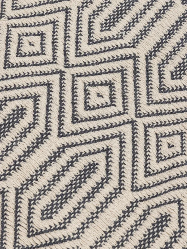 Коврик, 60x90 см, с бахромой, хлопок, черно-молочный, Rhombic, image-2