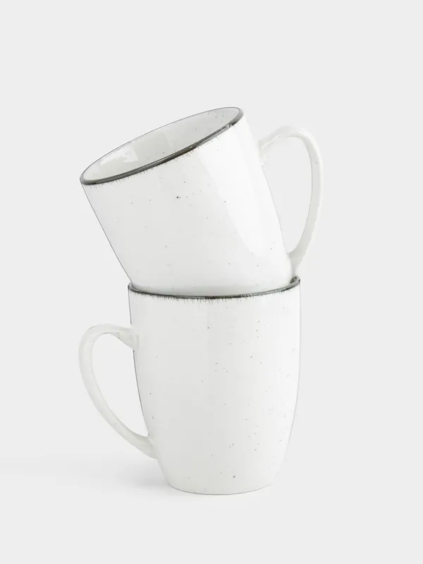 Кружка, 360 мл, 2 шт, керамика, бело-серая, в крапинку, Roxas, image-0