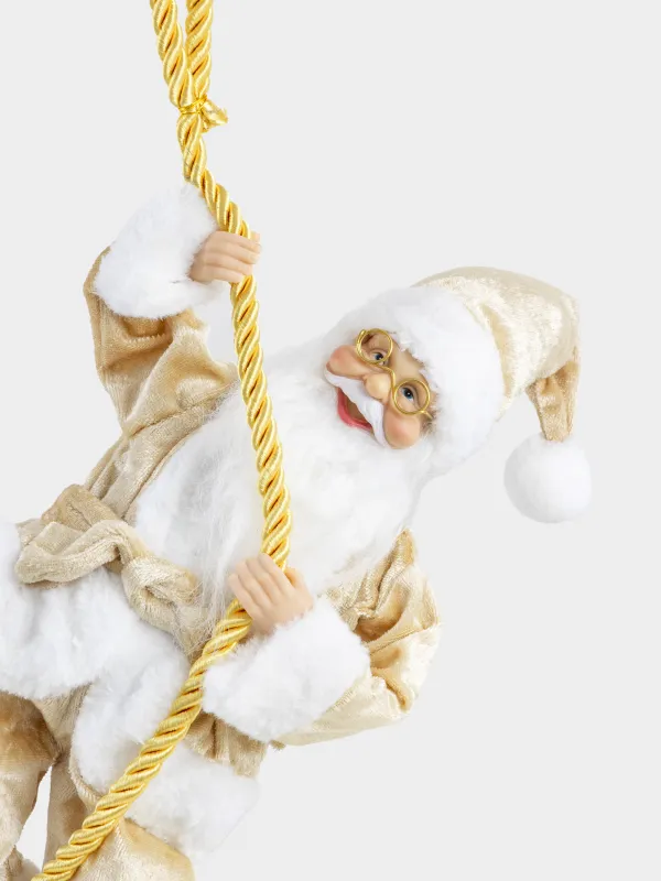 Изделие декоративное, 40 см, подвесное, пластик/полиэстер, золотистое, Санта на канате, Magic time, image-1