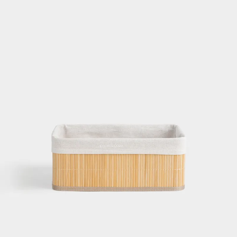 Корзина для хранения, 30х12 см, бамбук/хлопок, прямоугольная, бежевая, Stem