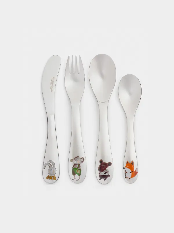 Столовые приборы, детские, 1 перс, 4 пр, сталь, Лесные животные, Little pet, image-0