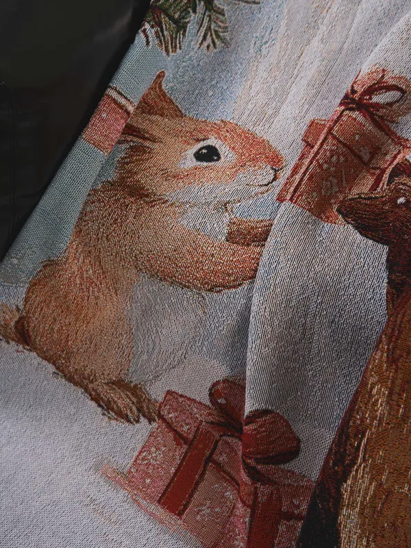 Плед, 130х170 см, с бахромой, гобелен, Мишка и зайка с подарками, Friends forest, image-3