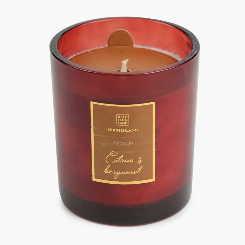 Свеча ароматическая, 9 см, в подсвечнике, стекло, янтарная, Citrus and Bergamot, Emotion, image-1