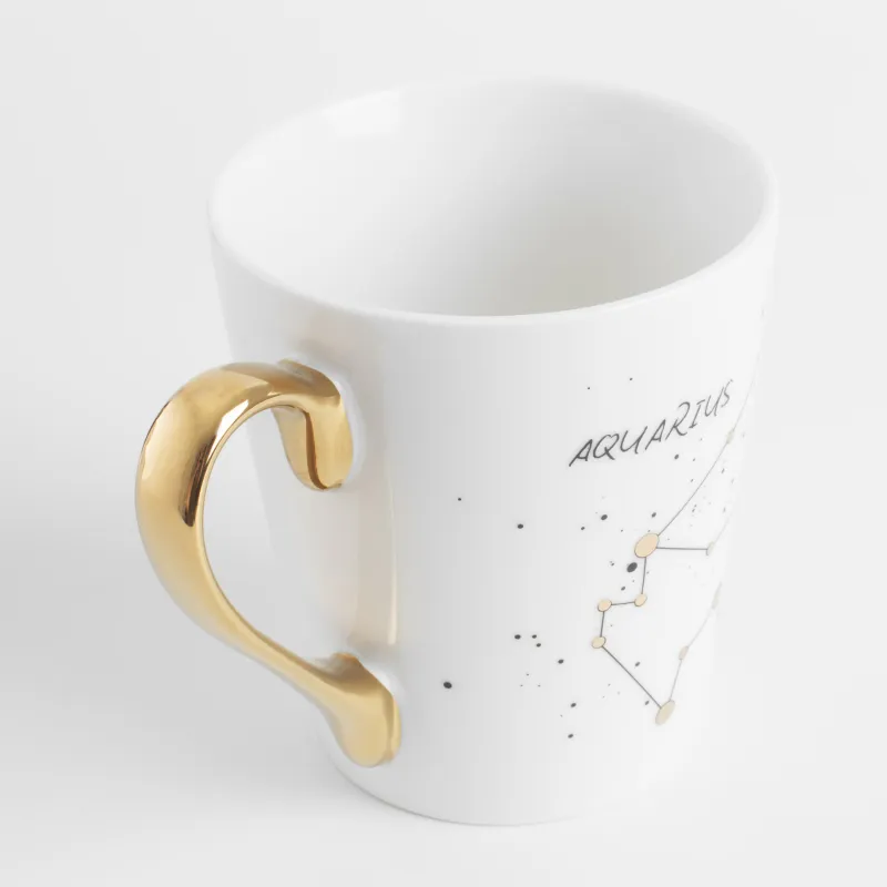 Кружка, 400 мл, фарфор N, молочно-золотистая, Водолей, Zodiac, image-1