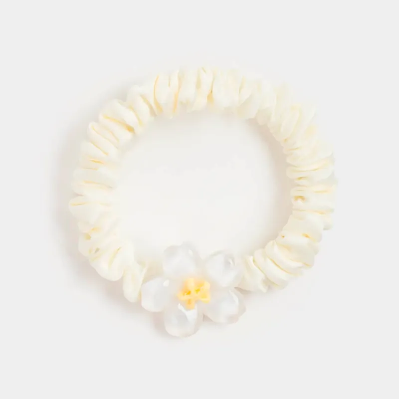 Резинка для волос, 8 см, сатин/пластик, молочная, Цветок, Silk