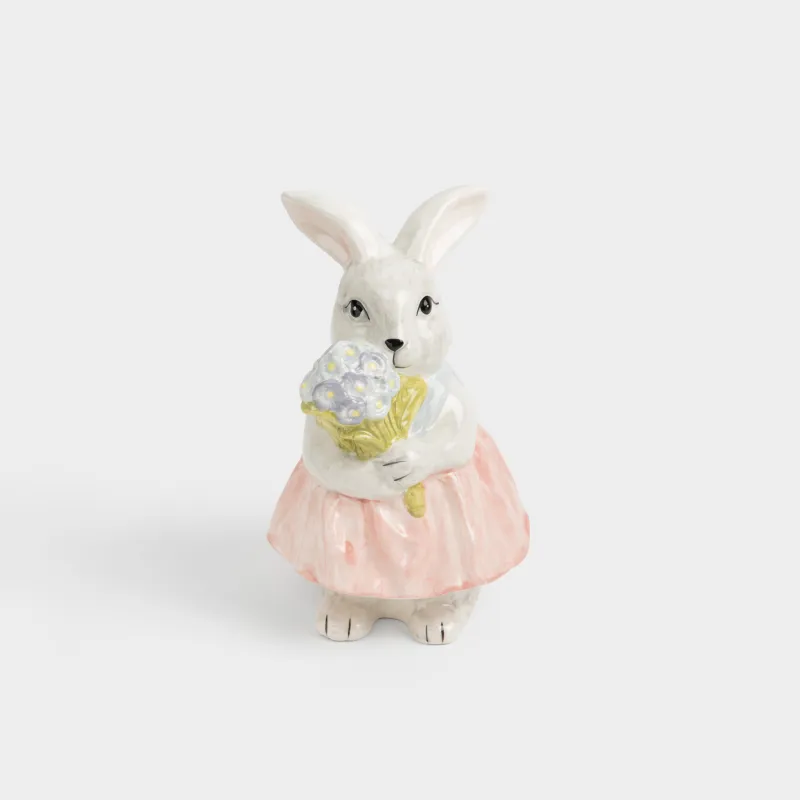 Статуэтка, 21 см, керамика D, серая, Крольчиха в платье и с цветами, Easter