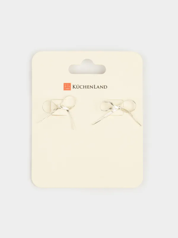 Серьги-пусеты, 6 см, 2 шт, металл, серебристые, Бант, Jewelry, image-3