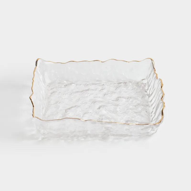 Блюдо, 15х15 см, стекло, квадратное, с золотистым кантом, Nautilus gold