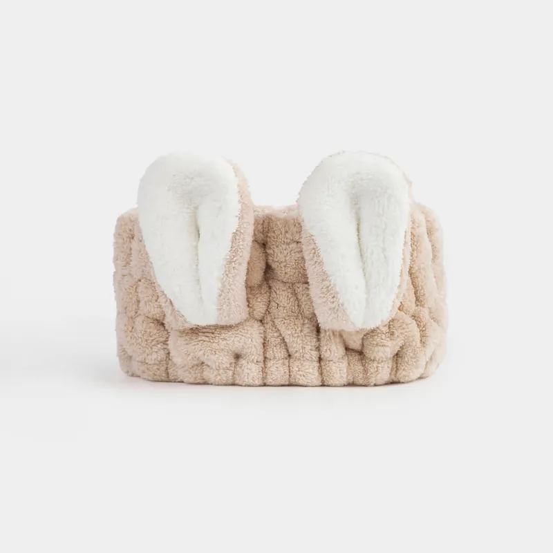 Повязка для волос, 17х8 см, флис, бежево-белая, Ушки, Showy