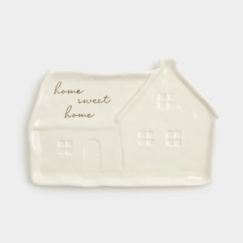 Блюдо, 22х15 см, керамика, молочно-золотистое, Дом, Snow sparks