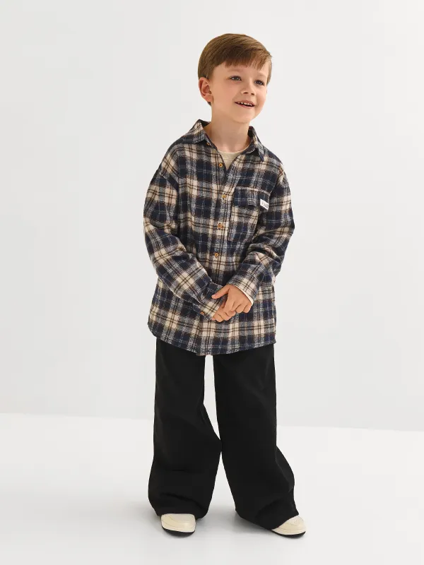 Рубашка детская, для мальчиков, сине-бежевая, Mirek, image-7