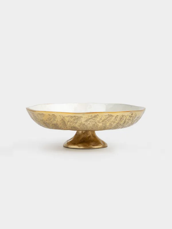 Блюдо на ножке, 23х8 см, металл, молочно-золотистое, Fantastic gold, image-0