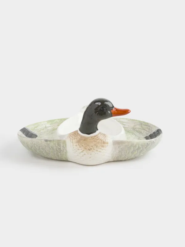 Менажница, 21х20 см, 3 отд, керамика D, зелено-белая, Селезень, Duck, image-3