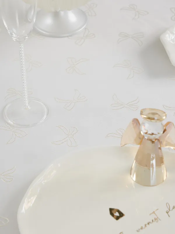 Скатерть, 160х160 см, жаккард, полиэстер, молочная, Банты, Jacquard bow, image-2