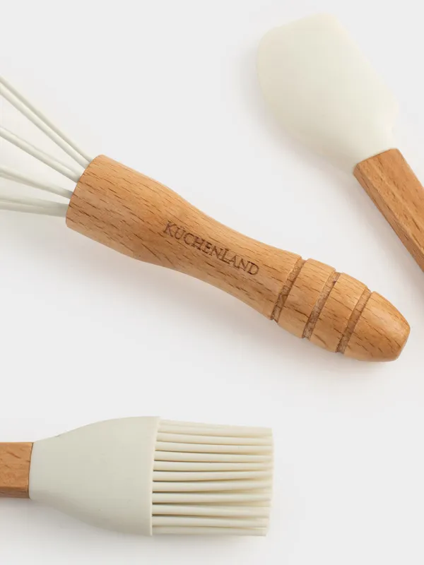 Набор для выпечки, 3 пр, лопатка/венчик/кисть, силикон/дерево, молочный, Bakery, image-2