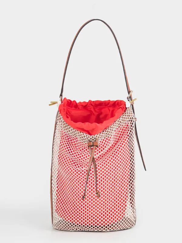 Сумка женская, 22х34 см, с ремешком, на завязках, полиамид, оранжевая, Сетка, Stintino, image-0