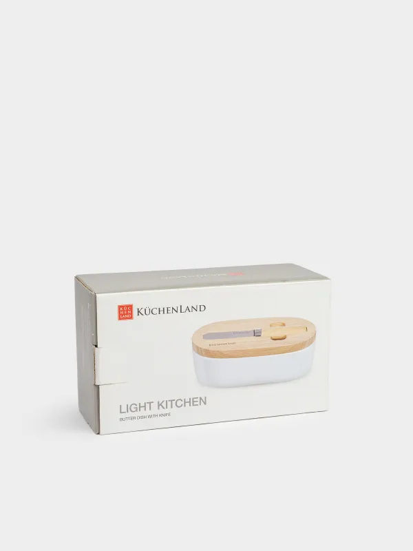 Масленка, 15 см, с ножом, фарфор N/дерево, овальная, Light kitchen, image-6