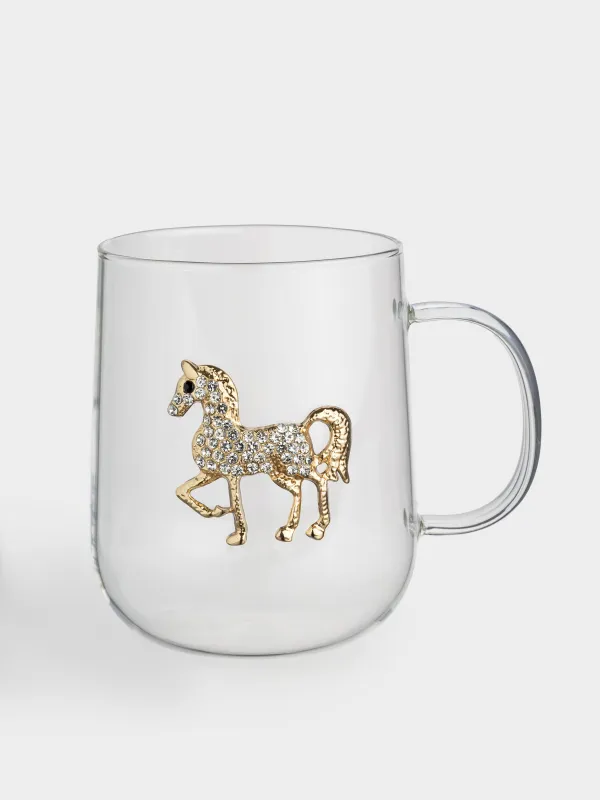 Кружка, 580 мл, стекло Б/металл, Золотистая лошадь, Lux elements, image-0
