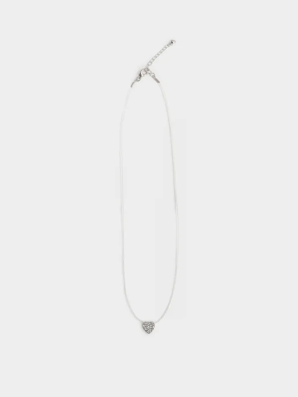 Цепочка, 40 см, с подвеской, металл/стразы, серебристая, Сердце, Jewelry heart, image-0