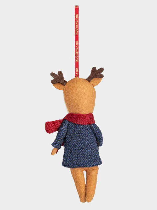 Игрушка елочная, 15 см, мягкая, полиэстер, бежево-красная, Олень в костюме, Deer christmas, image-2