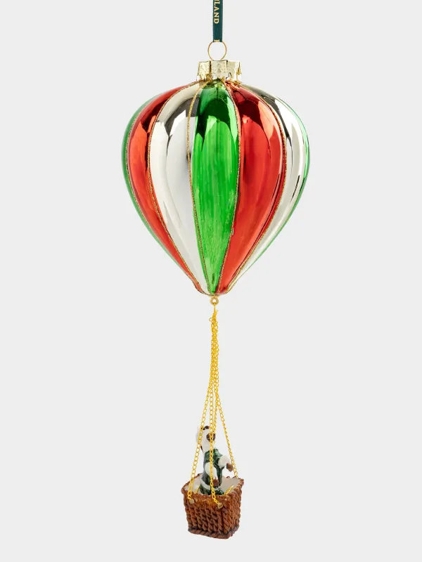 Игрушка елочная, 25 см, стекло, красно-зеленая, Лошадка на воздушном шаре, Figure christmas, image-0