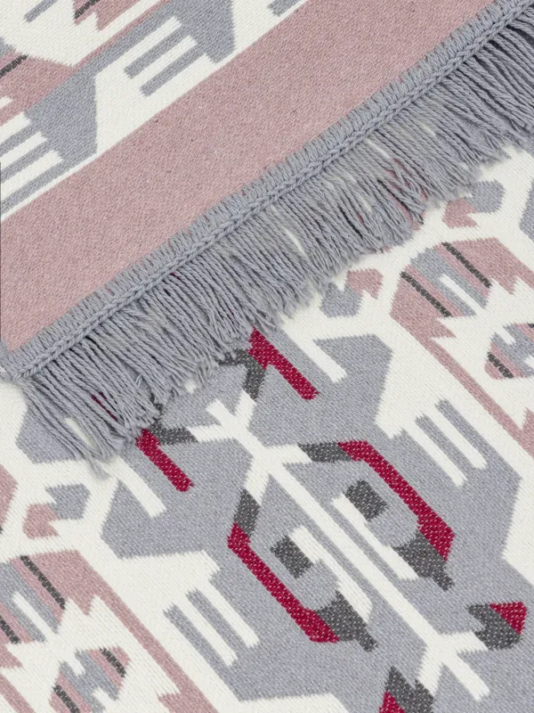 Коврик, 80х150 см, двусторонний, с бахромой, акрил, бело-серый, Узор, Carpet, image-3