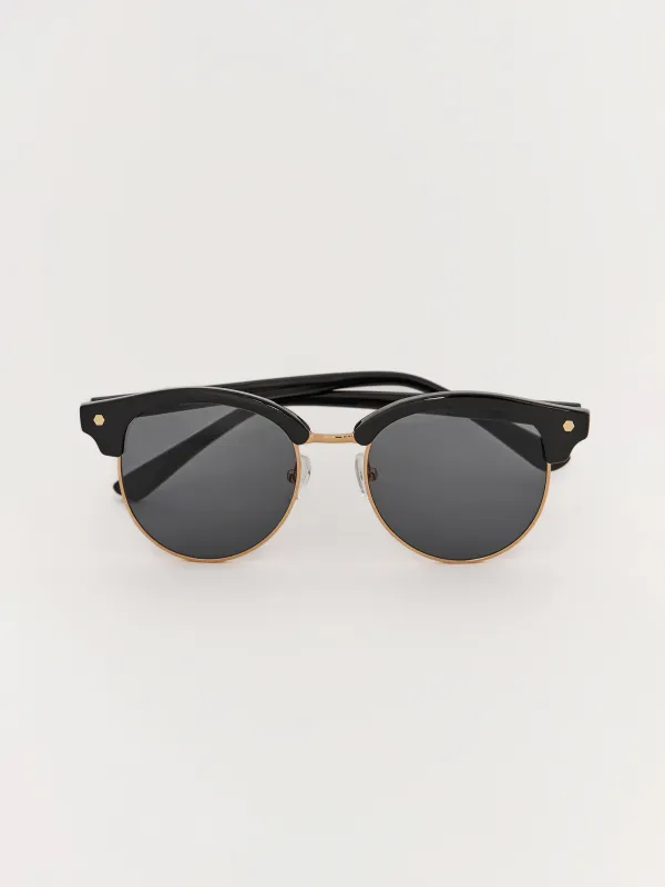 Очки солнцезащитные, металл/пластик, круглые, черные, Панто, Eyewear, image-0