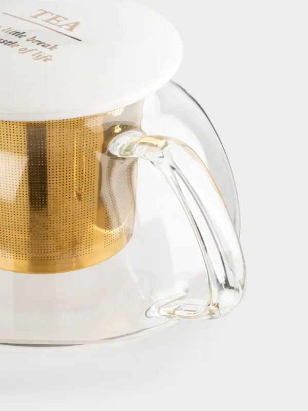 Чайник заварочный, 600 мл, стекло Б/сталь/керамика, золотисто-молочный, Chalet gold, image-3