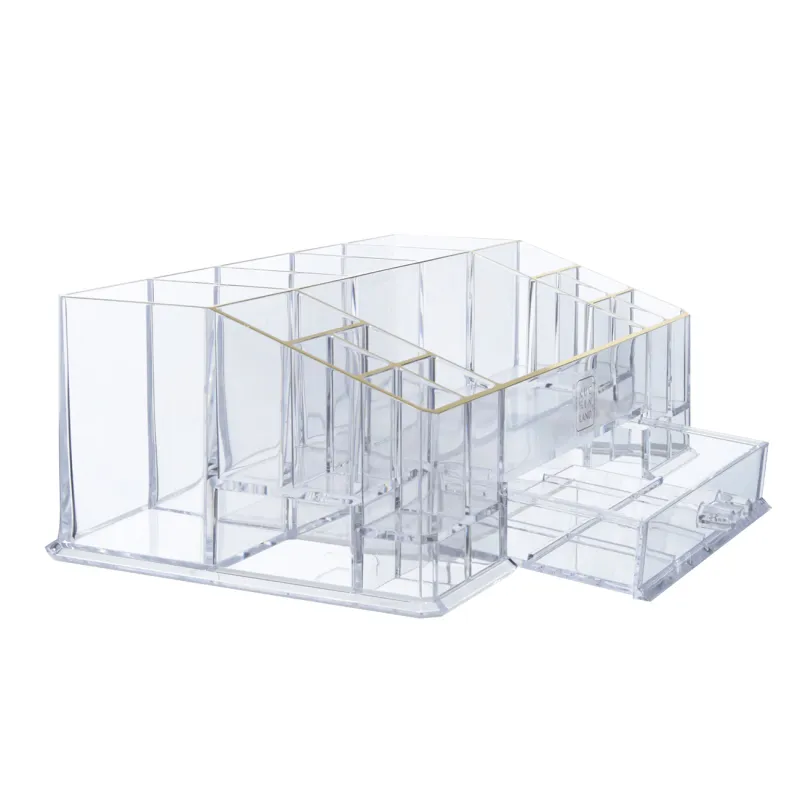 Органайзер для косметики, 28х10 cм, 16 отд, с ящиком, пластик, золотистый кант, Dorado, image-1