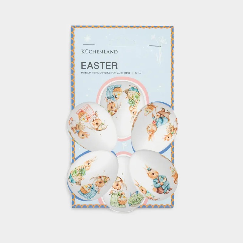 Набор термоэтикеток для яиц, 10 шт, 15х9 см, пасхальный, ПВХ, Зайцы, Easter, image-0