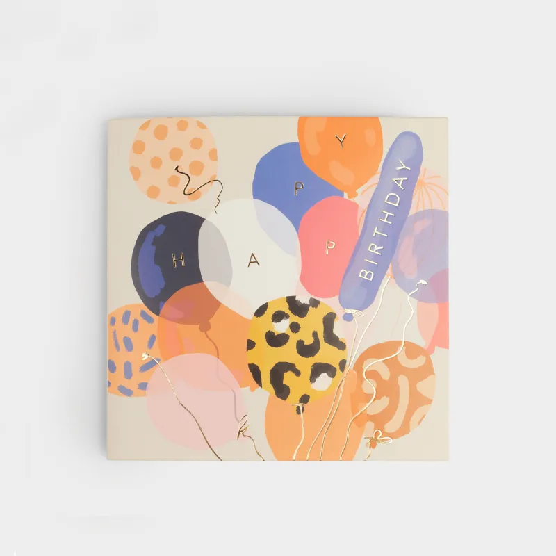 Открытка подарочная, 12х12 см, бумага, белая, Воздушные шары, Birthday