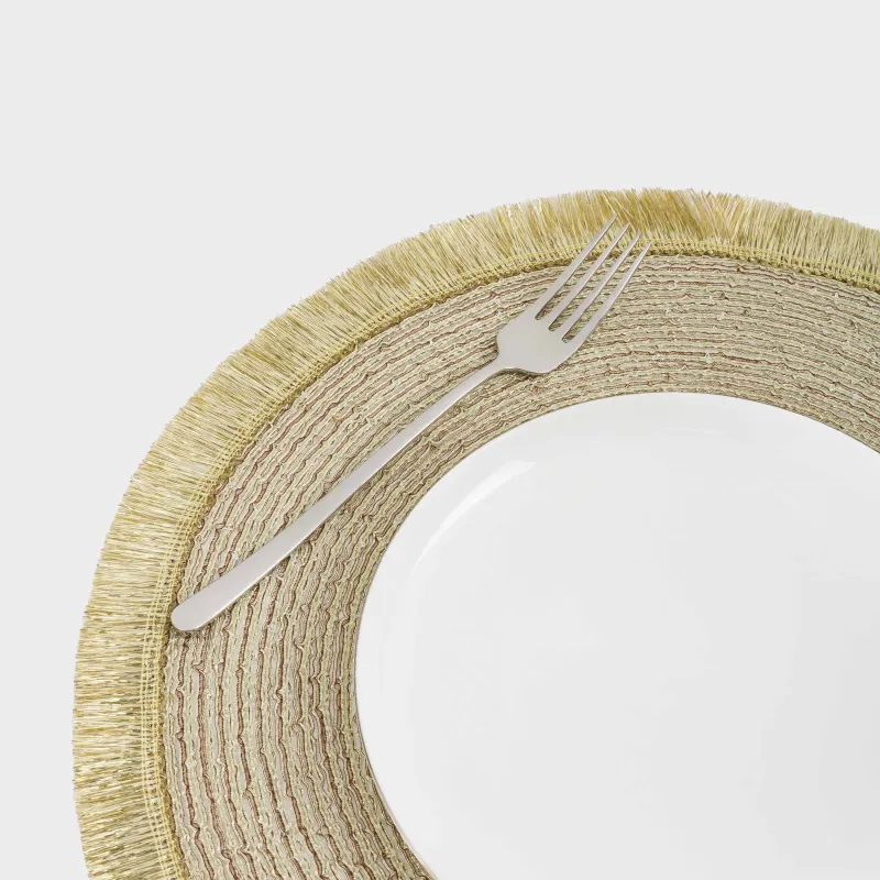 Салфетка под приборы, 38 см, с бахромой, полиэстер, круглая, золотистая, Rotary shine, image-3