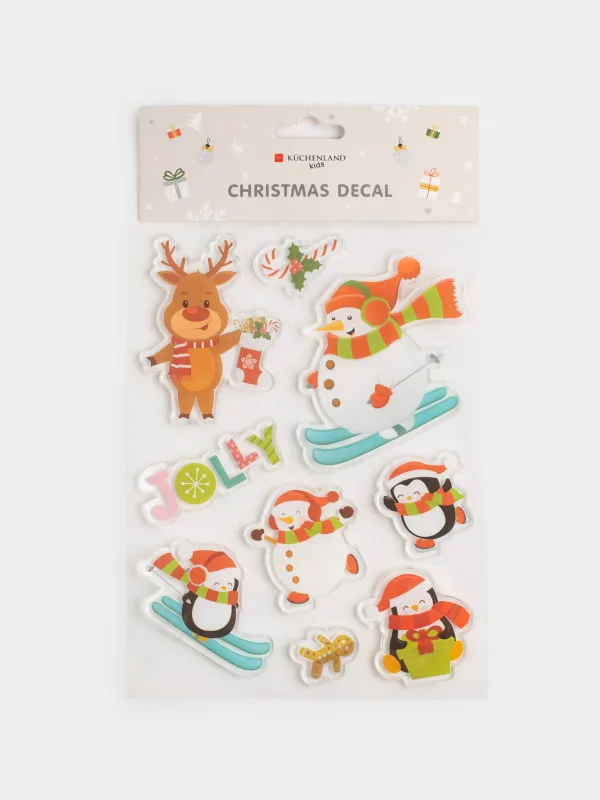 Набор наклеек, 15х20 см, многоразовые, термопластик, Снеговики, Christmas decal, image-4