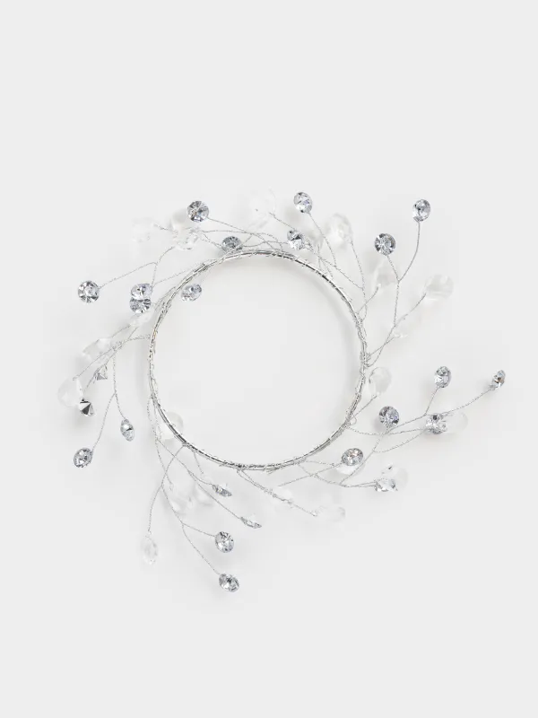 Венок для свечи, 10/16 см, акрил/металл, серебристый, Кристаллы, Crystal decor, image-0