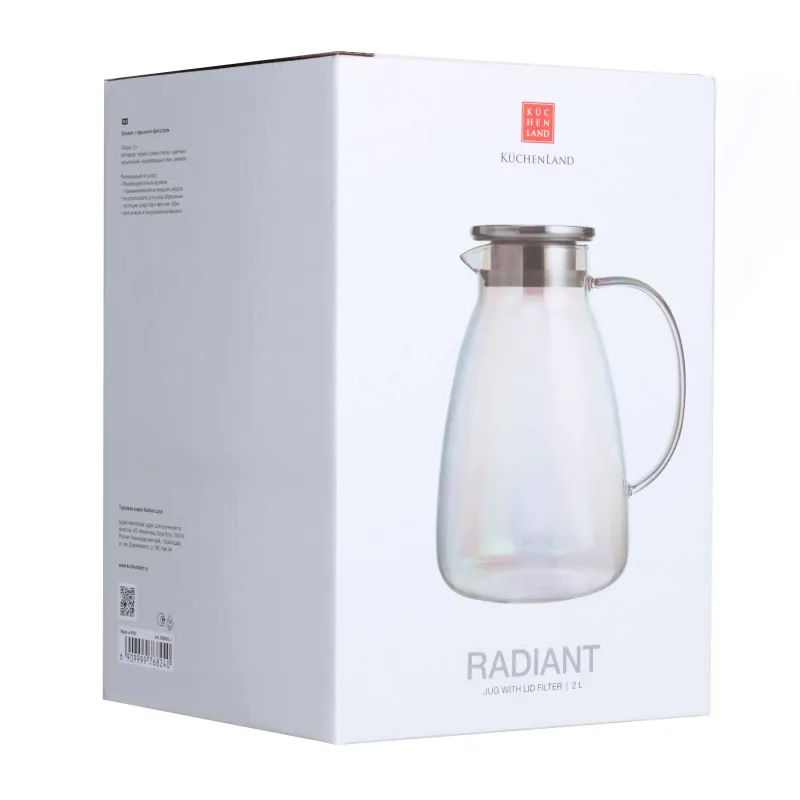 Кувшин, 2 л, с крышкой-фильтром, стекло Б/сталь, перламутр, Floyd polar, image-2