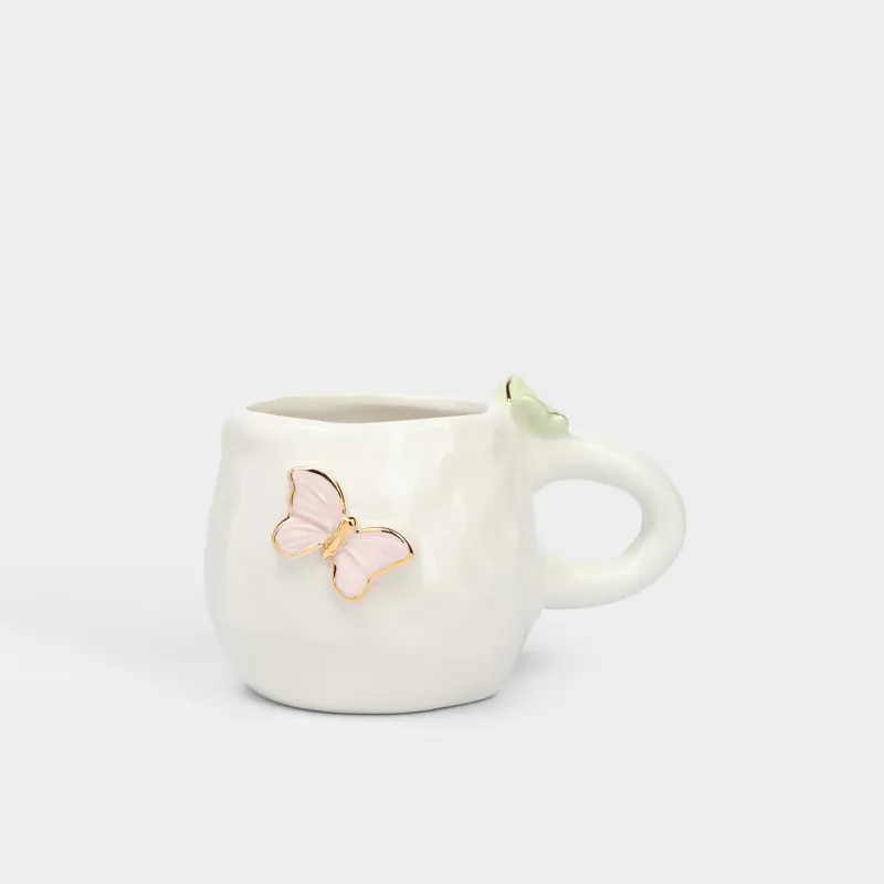 Кружка, 370 мл, керамика D, молочная, Бабочки, Butterfly